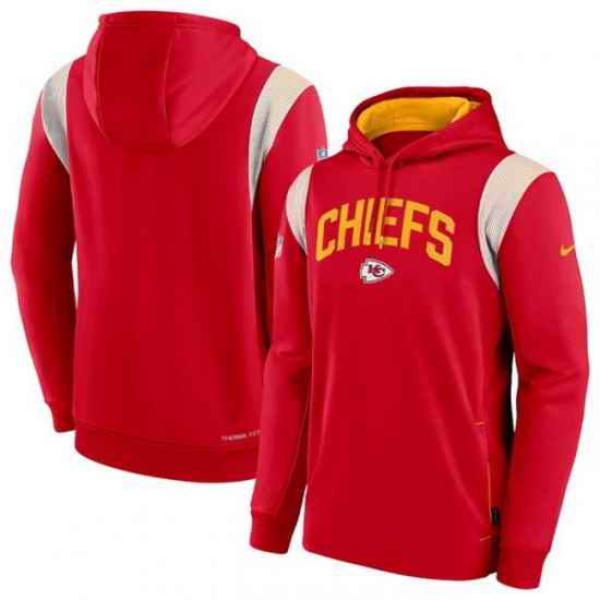 Men Kansas City Chiefs Red Sideline Stack Performance Pullover Hoodie 001
